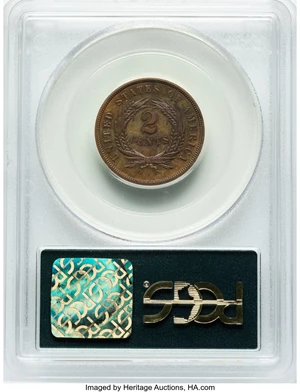 image for: 1865 2C Plain 5 PR64 Red and Brown PCGS. This piece is housed in a Generation 3.0 green label holder. PCGS Population: (60/...