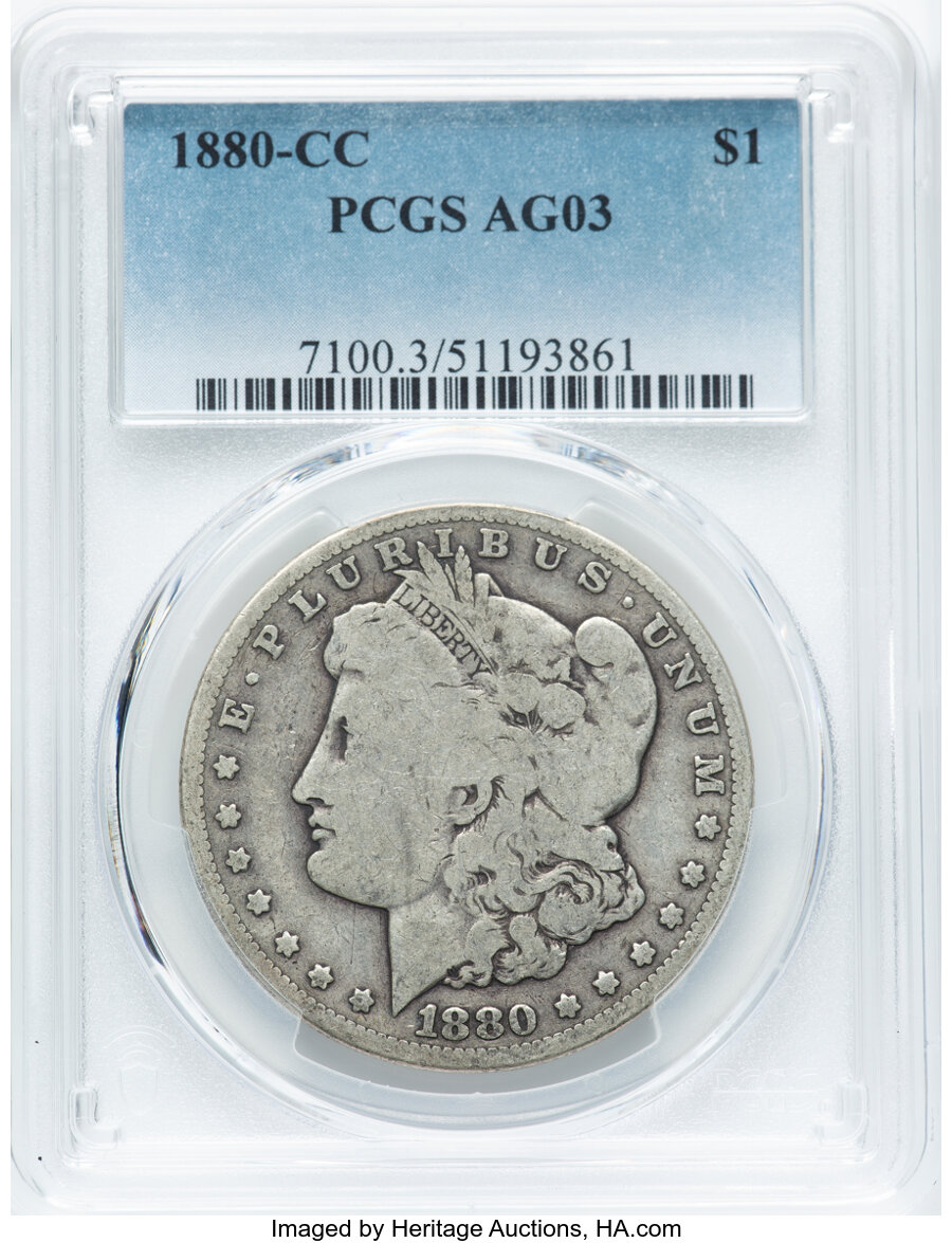 1880-CC $1 AG3 PCGS. PCGS Population: (37/16293). Mintage 591,000. ...