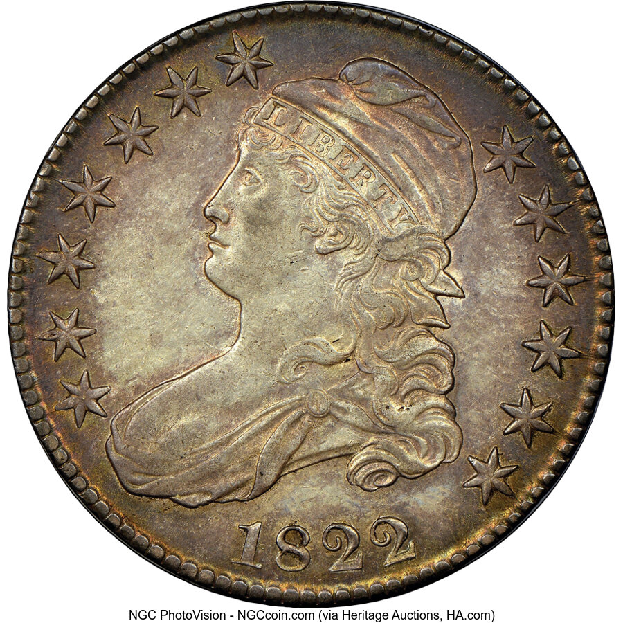image for: 1822 50C O-104, R.2, AU55 NGC. Ex: Eric P. Newman. NGC Census: (3/8). PCGS Population: (5/2). CDN: $600 Whsle. Bid for NGC/...
