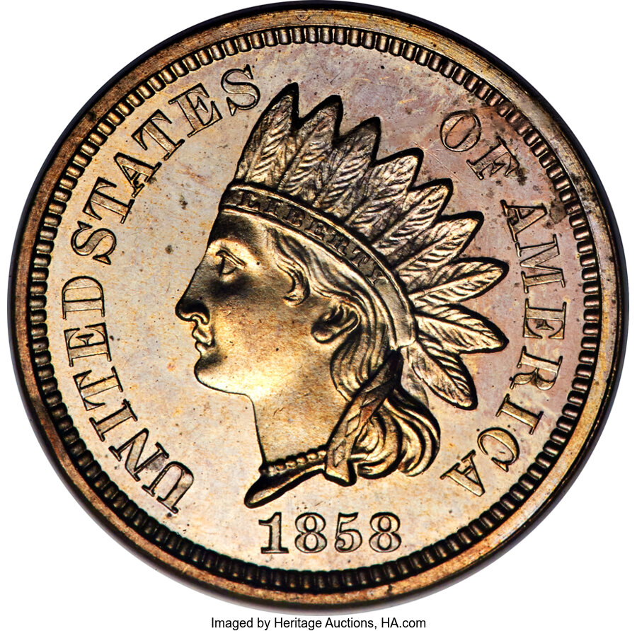 1858 P1c Copper-Nickel, Broad Bust, J-211 PR CAM