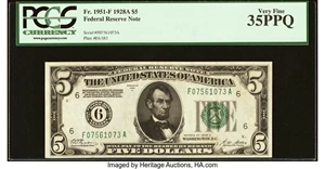 image for: Fr. 1951-F $5 1928A Federal Reserve Note. PCGS Very Fine 35PPQ....