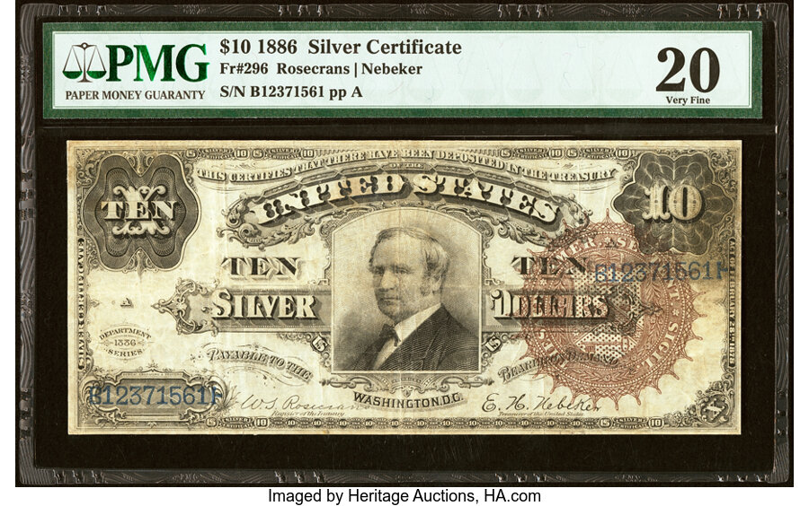 image for: Fr. 296 $10 1886 Silver Certificate PMG Very Fine 20....