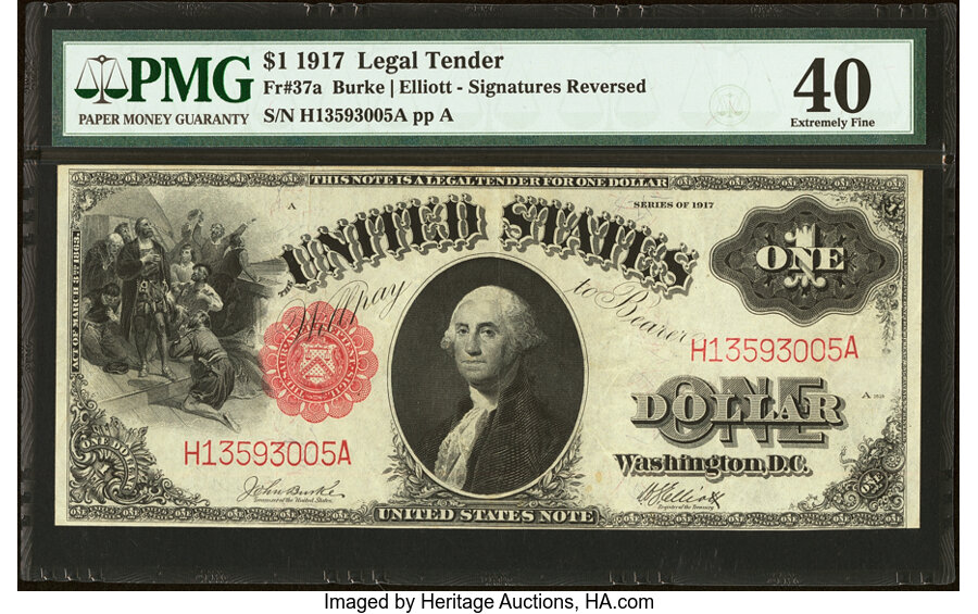 image for: Fr. 37a $1 1917 Legal Tender PMG Extremely Fine 40....