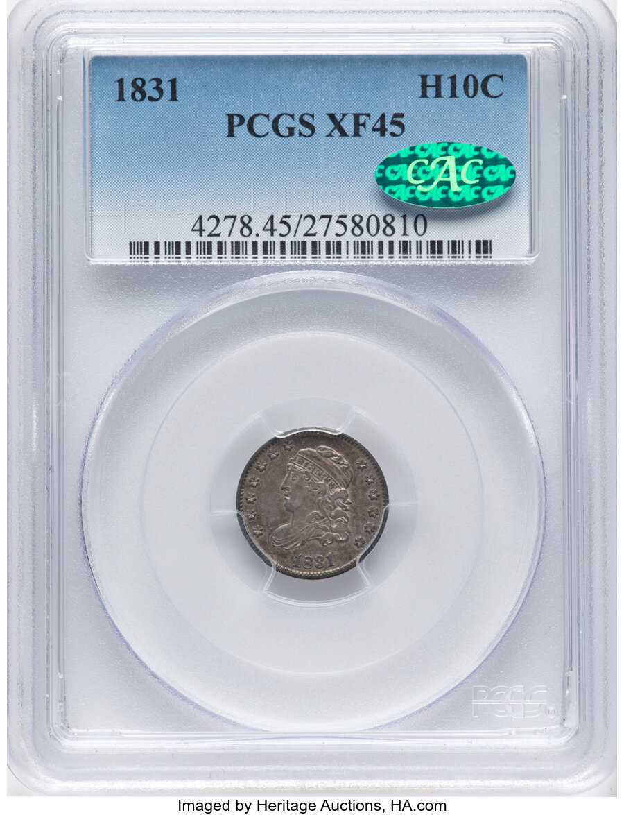 image for: 1831 H10C V-5, LM-5, R.1, XF45 PCGS. CAC. Mintage 1,200,000....