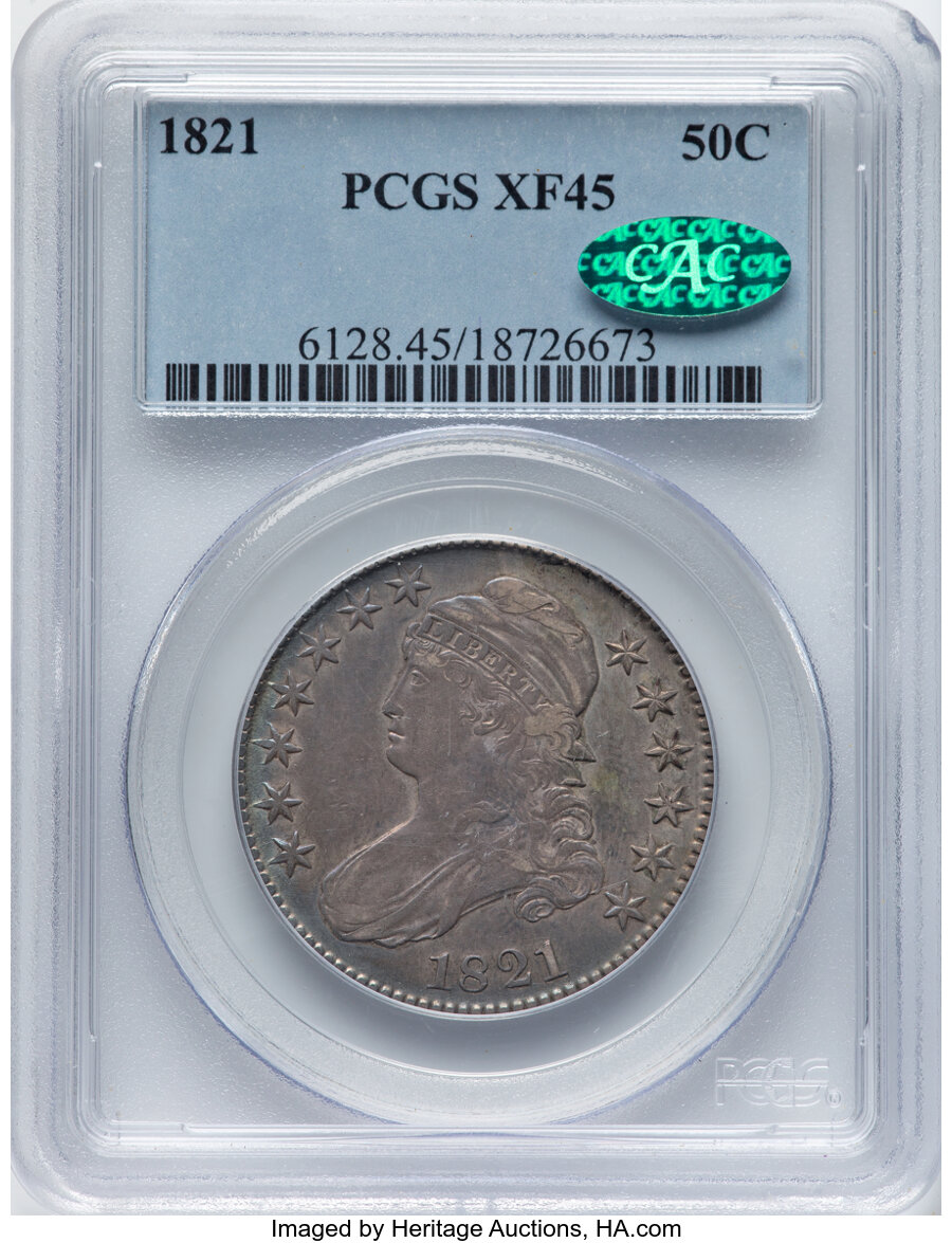 image for: 1821 50C O-101a, R.1, XF45 PCGS. CAC. Mintage 1,305,797....
