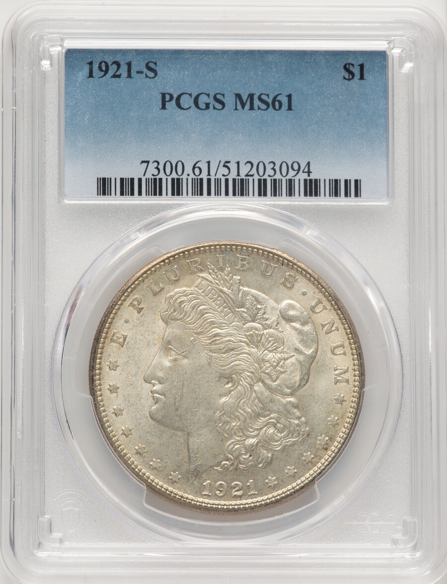 1921-S $1 MS61 PCGS. Mintage 21,695,000. ...