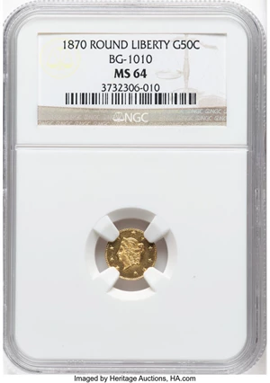 image for: 1870 50C Liberty Round 50 Cents, BG-1010, R.3, MS64 NGC. NGC Census: (18/19)....