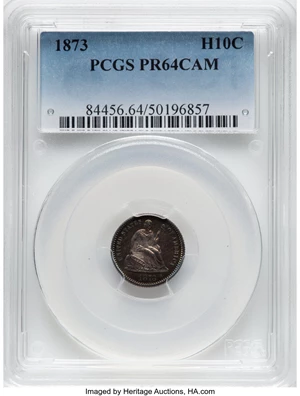 image for: 1873 H10C PR64 Cameo PCGS. PCGS Population: (24/20). ...