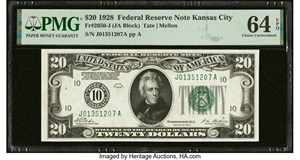 image for: Fr. 2050-J $20 1928 Federal Reserve Note. PMG Choice Uncirculated 64 EPQ....