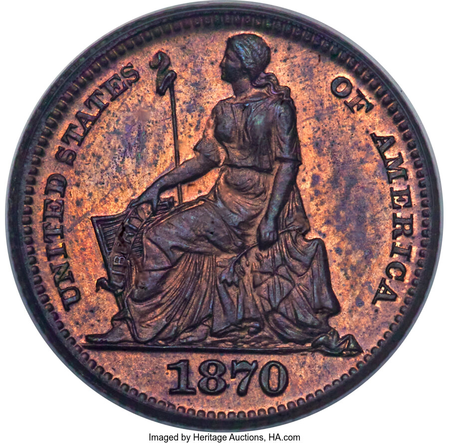 image for: 1870 3C Three Cent Silver, Judd-799, Pollock-886, Low R.7, PR65 Red and Brown PCGS. CAC....