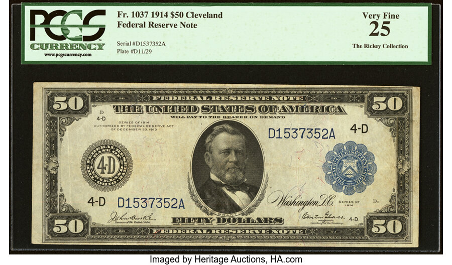 image for: Fr. 1037 $50 1914 Federal Reserve Note PCGS Very Fine 25....