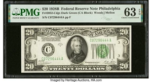 image for: Fr. 2052-C $20 1928B Federal Reserve Note. PMG Choice Uncirculated 63 EPQ....