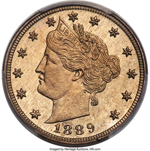image for: 1889 5C JD-1, R.1, PR64+ Cameo PCGS. CAC....