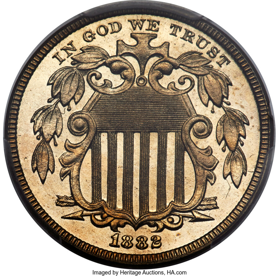 image for: 1882 5C Shield Nickel, Judd-1693, Pollock-1895, High R.7, PR65 Cameo PCGS. CAC....