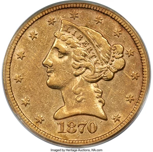 image for: 1870-CC $5 XF40 PCGS. Winter 1-A....