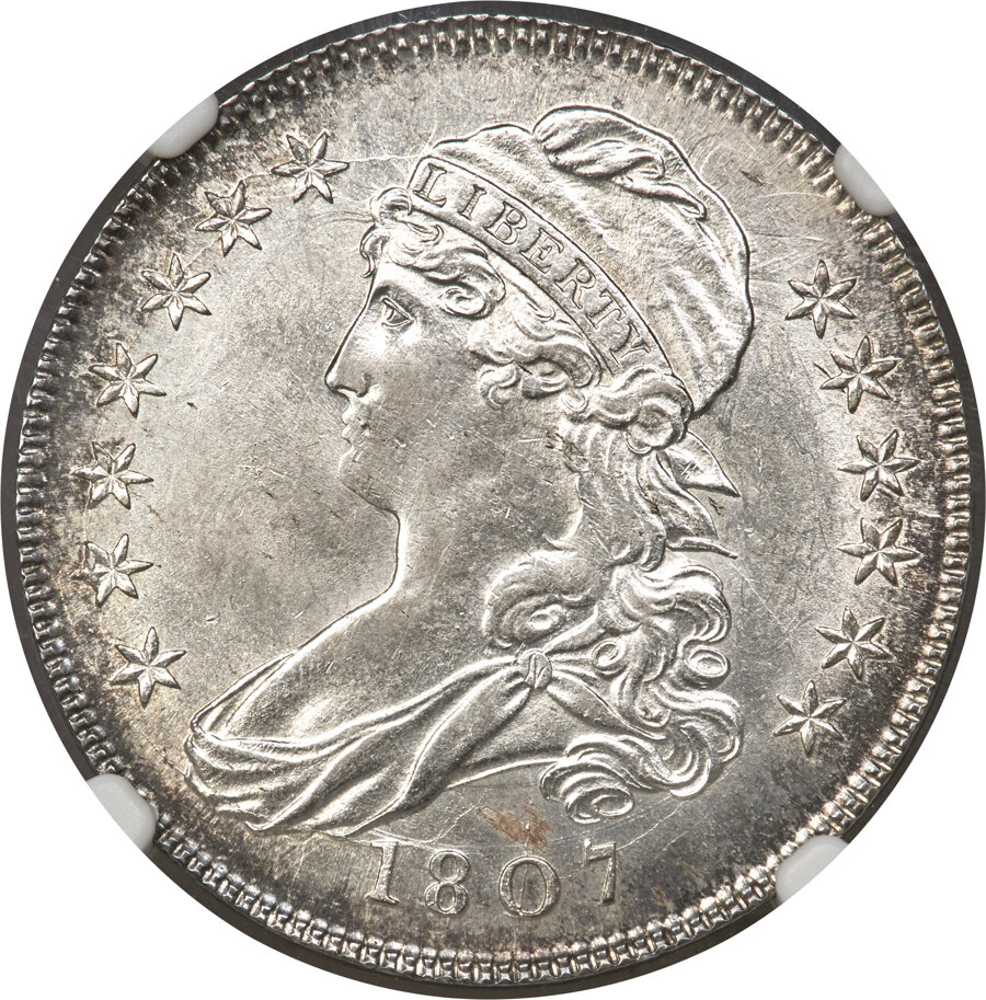 image for: 1807 50C Capped Bust, Small Stars, O-113a, R.2, MS62 NGC....