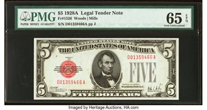image for: Fr. 1526 $5 1928A Legal Tender Note. PMG Gem Uncirculated 65 EPQ....