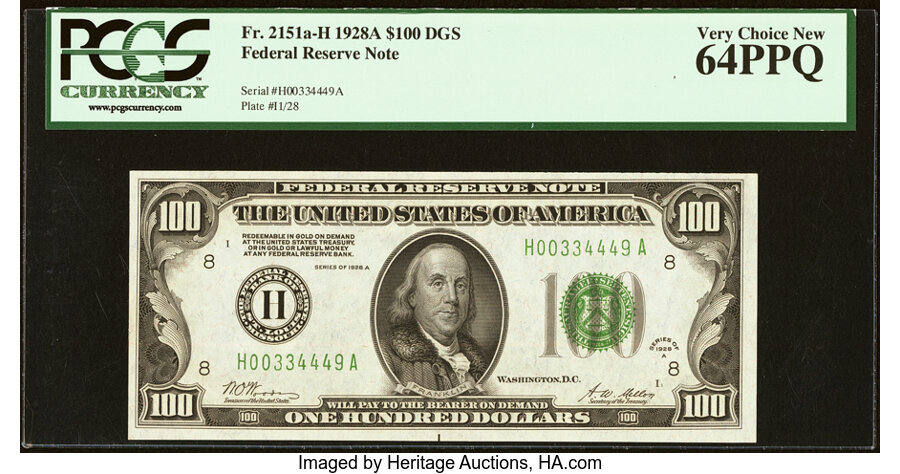 image for: Fr. 2151-H $100 1928A Federal Reserve Note. PCGS Very Choice New 64PPQ....