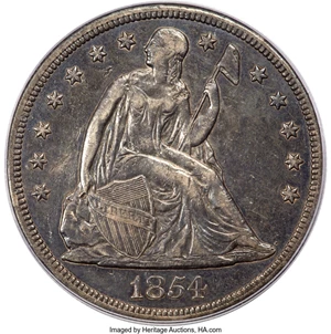 image for: 1854 $1 XF45 PCGS. CAC. CAC Population: (1/12). Mintage 33,140. ...