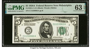 image for: Fr. 1951-C $5 1928A Federal Reserve Note. PMG Choice Uncirculated 63 EPQ....
