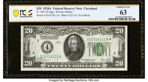image for: Fr. 2051-D $20 1928A Federal Reserve Note. PCGS Banknote Choice Unc 63....