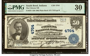 image for: South Bend, IN - $50 1902 Plain Back Fr. 679 The Citizens National Bank Ch. # 4764 PMG Very Fine 30....