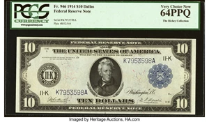 image for: Fr. 946 $10 1914 Federal Reserve Note PCGS Very Choice New 64PPQ....