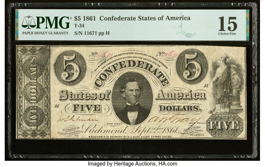 image for: Ink Smear Error T34 $5 1861 PF-10 Cr. 268 PMG Choice Fine 15....