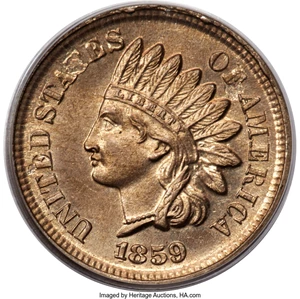 image for: 1859 1C Repunched Date, Snow-3, FS-303, MS64 PCGS. PC-4....