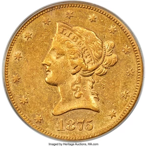 image for: 1875-CC $10 AU50 PCGS. Winter 1-A. ...
