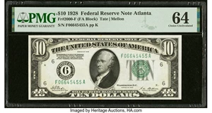 image for: Fr. 2000-F $10 1928 Federal Reserve Note. PMG Choice Uncirculated 64....