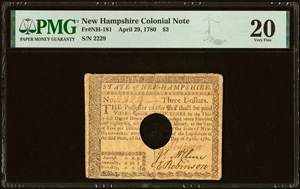 image for: New Hampshire April 29, 1780 $3 PMG Very Fine 20....