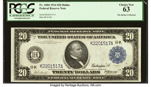 image for: Fr. 1004 $20 1914 Federal Reserve Note PCGS Choice New 63....