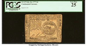 image for: Continental Currency February 26, 1777 $4 PCGS Very Fine 25....