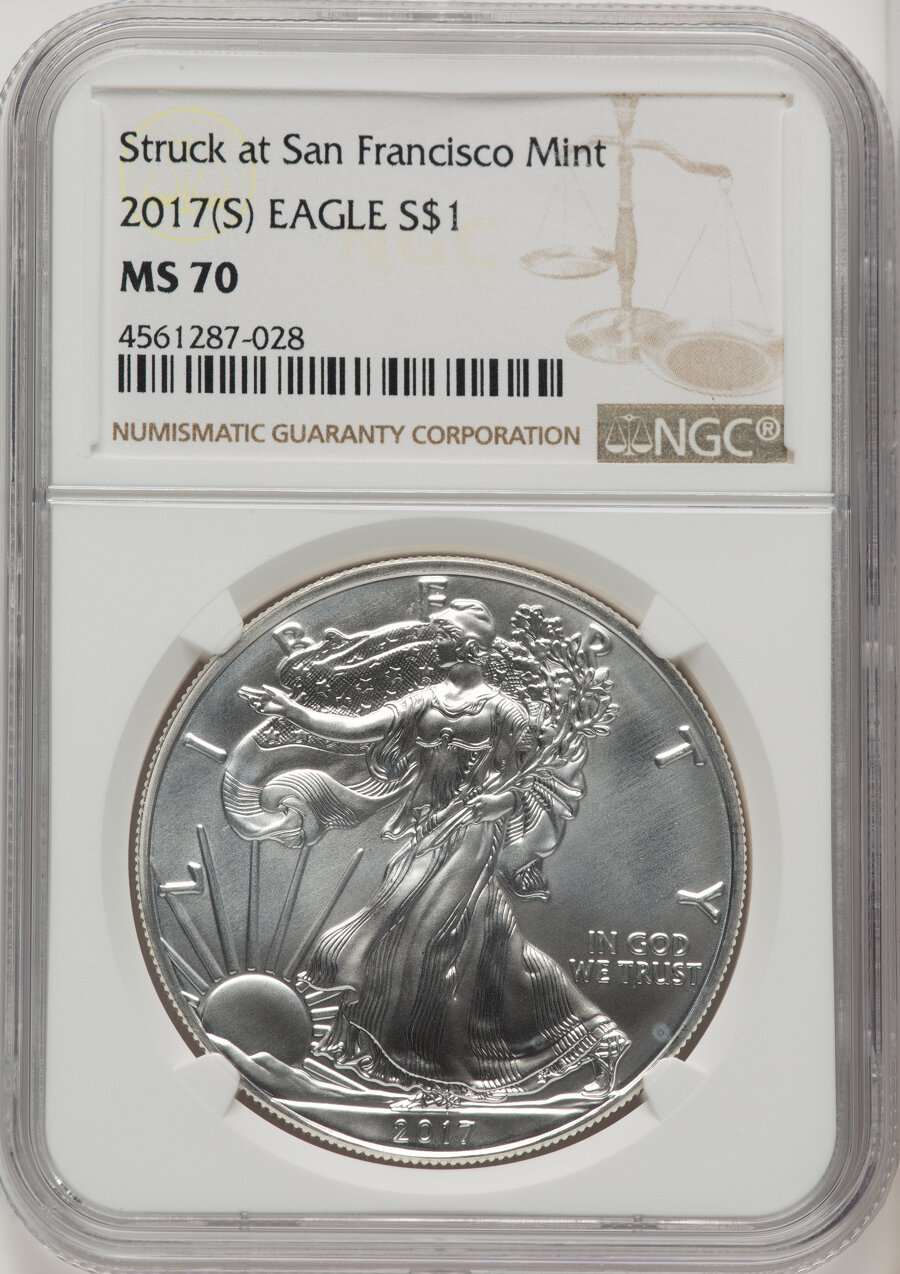 image for: 2017-(S) $1 Silver Eagle, Struck at San Francisco Mint MS70 NGC....