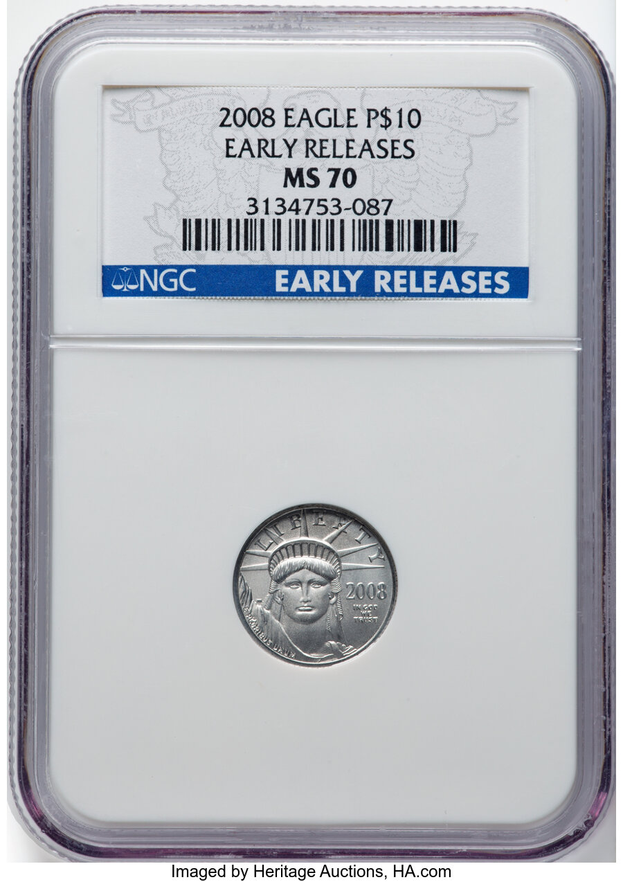 image for: 2008 $10 Tenth-Ounce Platinum Eagle, Early Releases, MS70 NGC. NGC Census: (0)....