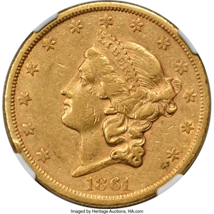 image for: 1861-S $20 Paquet XF45 NGC....