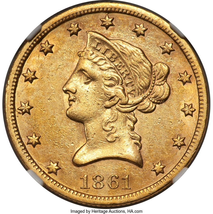 image for: 1861-S $10 AU55 NGC....