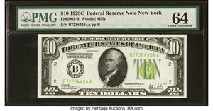 image for: Fr. 2003-B $10 1928C Light Green Seal Federal Reserve Note. PMG Choice Uncirculated 64....