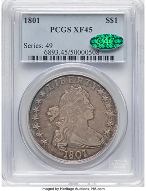 image for: 1801 $1 B-4, BB-214, R.4, XF45 PCGS. CAC....
