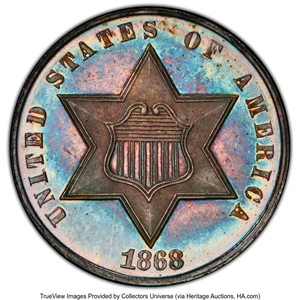 image for: 1868 3CS PR66+ Cameo PCGS. CAC. CAC Population: (9/2). ...