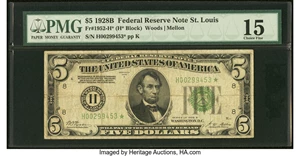 image for: Fr. 1952-H* $5 1928B Federal Reserve Star Note. PMG Choice Fine 15....