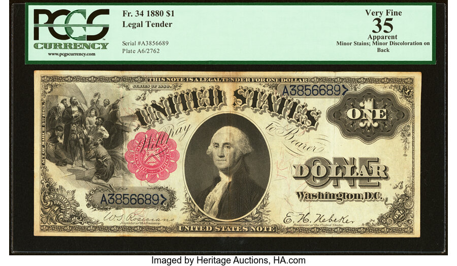image for: Fr. 34 $1 1880 Legal Tender PCGS Apparent Very Fine 35....