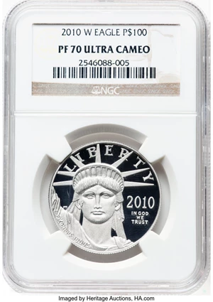 image for: 2010-W $100 One-Ounce Platinum Eagle, Statue of Liberty PR70 Ultra Cameo NGC. ...