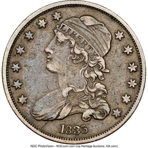 image for: 1835 25C B-5, R.2, XF45 NGC. Tompkins Die Stage 5/1. Mintage 1,952,000....
