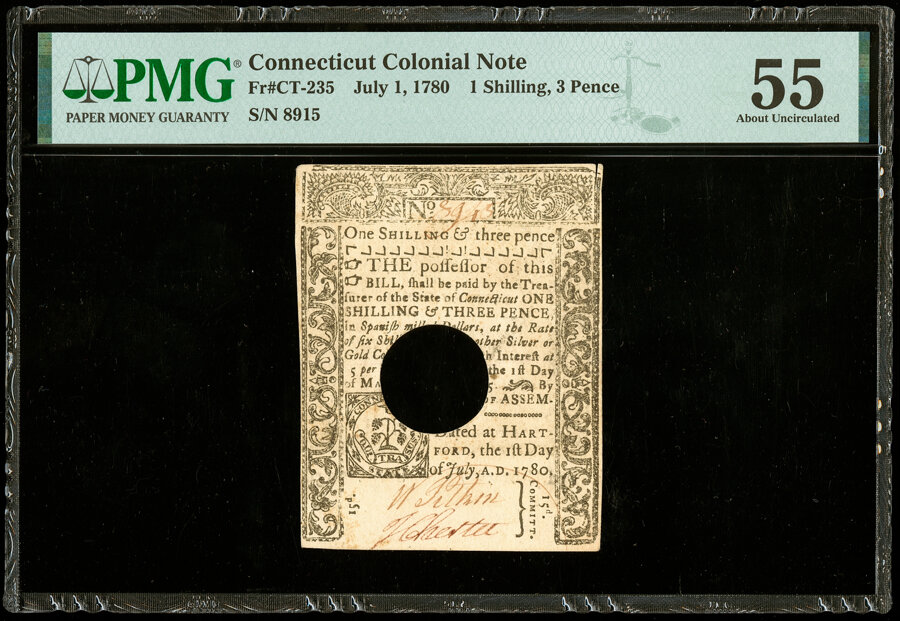 image for: Connecticut July 1, 1780 1s 3d PMG About Uncirculated 55....