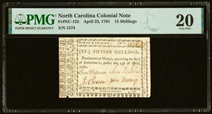 image for: North Carolina April 23, 1761 15s PMG Very Fine 20....