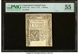 image for: Connecticut June 7, 1776 1s PMG About Uncirculated 55....