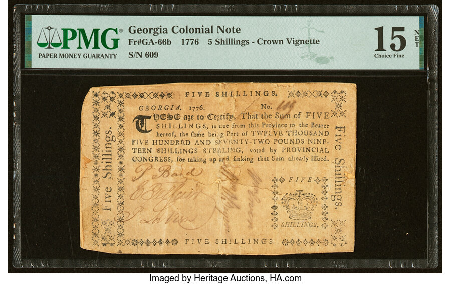 image for: Georgia 1776 5s Crown Vignette PMG Choice Fine 15 Net....