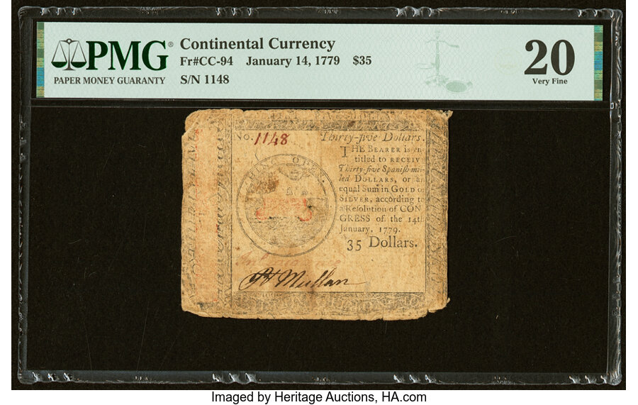 image for: Continental Currency January 14, 1779 $35 PMG Very Fine 20....